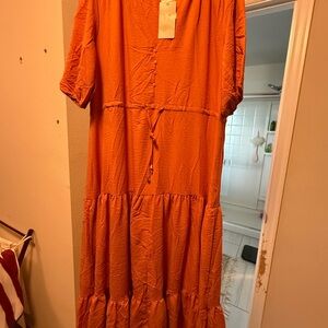 Orange Button-Down Midi Dress
